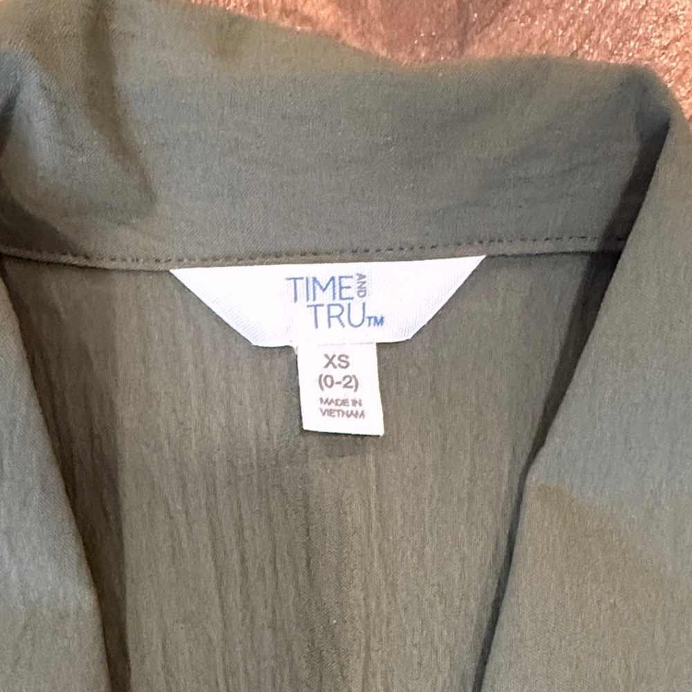 Sleeveless Button-Front Shirt Dress with Waist Tie - Olive Green Size-XS - Picture 3 of 4